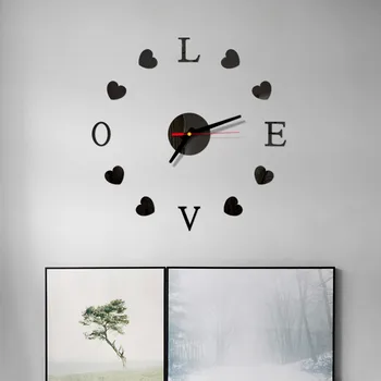 Aşk Yeni Saat İzle DIY 3D Ayna Yüzey Sticker duvar saati Oturma Odası ev ofis dekorasyonu Sevimli sevgililer Günü Hediyesi