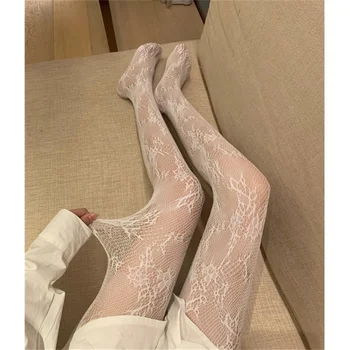 Baharatlı Kız Sonbahar Kış Hollow Dantel Beyaz Çorap Desen Japon Jk Seksi Kadın Tayt Örgü Ağları balık ağı külotlu çorap