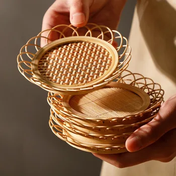 Bambu Dokuma Tabak Mat İçecek Kupası Bardak Çay Pedi kaymaz Pot Tutucu Rattan Dokuma Bardak Mat yemek masası Placemat