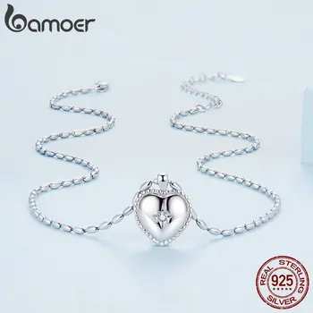 Bamoer 925 Ayar Gümüş Kalp Kolye Kolye Darı Boyun Zinciri Kadınlar için Anniversay Doğum Günü Vintage Güzel Takı BSN270
