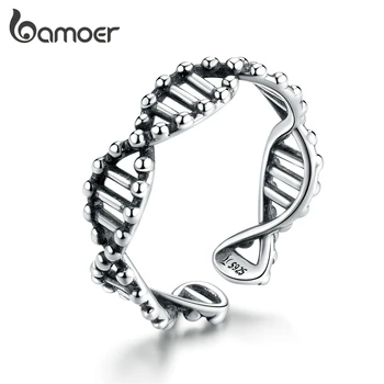 Bamoer Orijinal Tasarım 925 Ayar Gümüş DNA Açık Ayarlanabilir Parmak Yüzük Kadınlar için Ücretsiz Boyut Yüzük moda takı SCR643