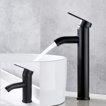 Banyo Havzası Musluk Paslanmaz Çelik Siyah / Krom Güverte Üstü Dokunun Soğuk ve Sıcak Mikser Su Tuvalet Tuvalet Lavabo Bataryaları