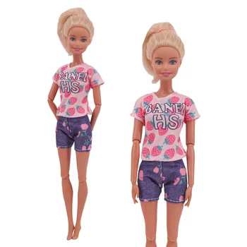 Barbie oyuncak bebek giysileri 1 Takım Yeni Moda T-Shirt +Şort İçin Uygun 11.8 inç Bebek rahat giyim Ücretsiz Gemi Sıcak Kız Kıyafet Hediye