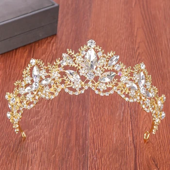 Barok kristal Tiaras ve taçlar saç takı ışık altın Diadem Rhinestone başlığı balo gelin taç düğün saç aksesuarları