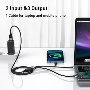 Baseus 3 in 1 USB C Kablosu iPhone 14 13 12 Pro 11 XR Şarj Kablosu 100W Mikro USB C Tipi Kablo Macbook Pro Samsung Xiaomi için