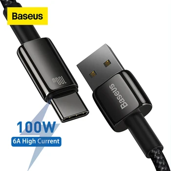 Baseus 6A USB C Tipi Kablo 100W Süper Hızlı Şarj Şarj İçin Huawei Mate 40 P50 Samsung 5A SCP FCP USBC Tip-C Veri Kablosu C