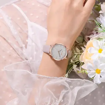 Basit Pembe Saatler Kadınlar Moda 2022 Lüks Marka quartz saat Casual Kadın Deri Saat Bayanlar Kol Saati Relogio Feminino