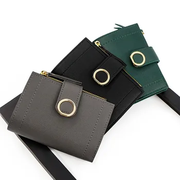 Basit ve Lüks küçük cüzdan Klasik Düz Renk PU Deri Fermuar Toka Çanta El Çantası kart çantası Kadın Cüzdan