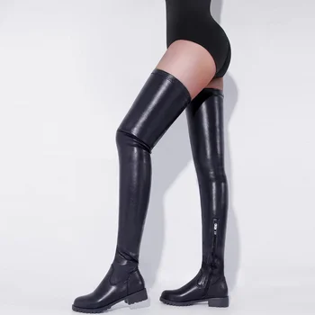 Bayan Botları erkek botları Seksi Uyluk Yüksek Uzun Diz Üstü Şerit Kutup Ayakkabı artı boyutu 43 44 Kulübü Kız Tayt Tasarımcı Ücretsiz Kargo