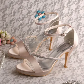 Bayanlar Kristaller ile Düğün Beyaz Yüksek Topuk Gelinlik bir Sandalet için Ayakkabı Elbise