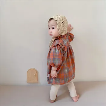 Bebek 0-2Years Yenidoğan Bebek Bebek Çocuk Kız Ekose Pamuklu Elbise Uzun Kollu Ruffles Elbiseler Kız Bahar Sonbahar Prenses Giyim