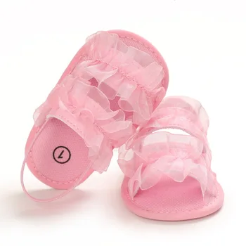 Bebek Bebek Kız Ayakkabı Toddler Flats Sandalet Kaymaz Yaz Çiçek Dantel Beşik İlk Yürüteç