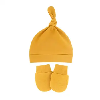 Bebek Emzik Şapka Eldiven Seti Spandex Pamuk Yenidoğan Bebek Şapka Tek Katmanlı İnce Rahat Düğümlü Şapka Sevimli Fotoğraf Sahne Seti