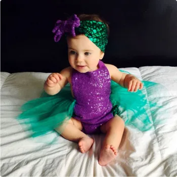 Bebek giysileri Kız yaz giysileri Set Kolsuz Dantel-up Mermaid Romper Tül Tutu Etek Bandı 2 Adet Rahat Plaj Kıyafetleri