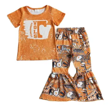 Bebek Kız Sarı Kısa Kollu Gömlek Çan Alt Pantolon Kıyafet Toptan Çocuk Güz Giysi Set Toddler Top Oyunu Butik Giyim