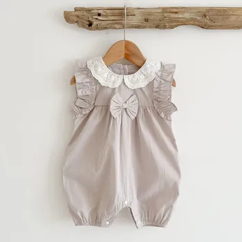 Bebek Kız tulum Yaz kolsuz Yenidoğan bebek giysileri Dantel Yaka şerit Kız Prenses Tulum Kıyafetler Pamuk kız Giyim