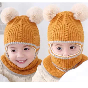 Bebek Kış Şapka Ponpon Çocuk örgü şapkalar Bebek Kız ve Erkek Şapka Sıcak Polar Astar ile Şapka Çocuklar için
