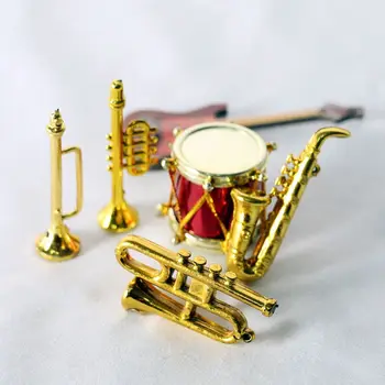Bebek Müzik Aletleri Minyatür Keman Gitar Saksafon Trompet Davul Mikrofon Piyano Modeli Dollhouse Aksesuarları
