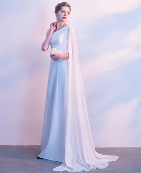 Beyaz Basit Balo Elbise A-line Kat Uzunluk Bir Omuz Kolsuz Saten Kolsuz Düğün Akşam Elbise robe de soiree