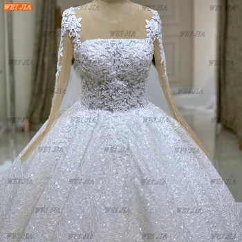 Beyaz Dantel düğün elbisesi Kadınlar İçin 2022 O Boyun Robe De Mariée Prenses Uzun Kollu Aplike Gelin Elbiseler Balo Trouwjurk