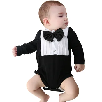 Beyefendi Romper Bebek Uzun Kollu Elbise Pamuk Parti Giyim Yaz Tarzı 0-24 ay Çocuklar İçin