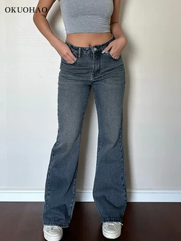 Bol Kot Kadın Y2k bu Düz Rahat Elbise Denim Pantolon Giyim Kadın Yüksek Bel Pantolon Vintage 90s Streetwear Giyim