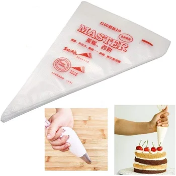 Boru pasta torbası 100 paket Plastik Tek Kullanımlık Krem pasta torbası Kek Buzlanma Sugarcraft Kek Boru Dekorasyon Aracı