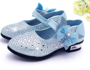 Boyutu 26-36 Çocuk Ayakkabı Kızlar için Prenses Parti deri ayakkabı Çiçek Kız Rhinestones Ayakkabı Çocuklar Papyon Elbise Ayakkabı