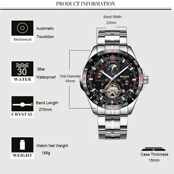 BOYZHE Üst Marka Yeni Erkek mekanik saatler İş Paslanmaz Çelik Otomatik Kol Saati Su Geçirmez reloj automatico de hombre