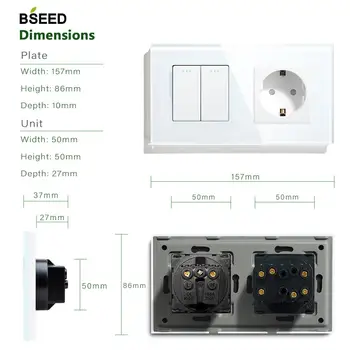 BSEED Mekanik ışık anahtarı Duvar Soket Cam Çerçeve 1/2 / 3Gang 2Way Duvar Anahtarı Güç Çıkışı Düğmesi Anahtarları Duvar Soketi