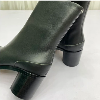 Bölünmüş Ayak Platformu Çizmeler Gerçek İnek Deri Ninja Tabi yarım çizmeler MM6 Hakiki Deri Kadın Erkek Yuvarlak Yüksek Topuklu Ayakkabılar