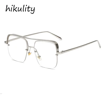 Büyük boy alaşım kare şeffaf lens erkek gözlük gözlük 2020 yeni marka yarım çerçeve kadın gözlük altın şeffaf tonları