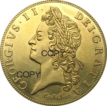 Büyük Britanya George II altın 5 Gine 1729 E. I. C. Pirinç Metal Kopya Paraları
