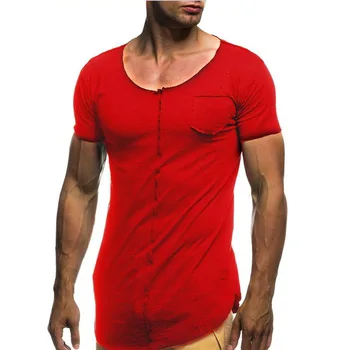 C1087-yaz yeni erkek T-shirt düz renk ince eğilim rahat kısa kollu moda