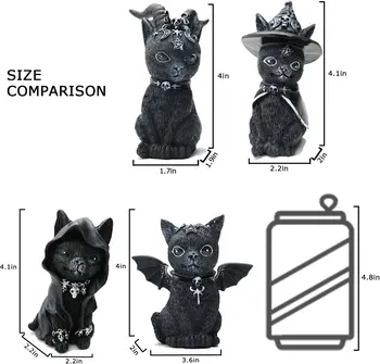Cadılar bayramı Dekoratif Heykelcik Bahçe Cadı Kedi Heykel Gotik Yavru Heykeli Siyah Sihirli Kedi Baykuş Süs Sihirbazı Sevimli Minyatür