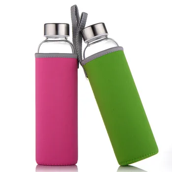 Cam Su Şişesi 360 ml/420/550 ml Spor Şişe Paslanmaz Çelik Kapaklı ve Koruyucu Çanta BPA Ücretsiz Seyahat içme şişesi