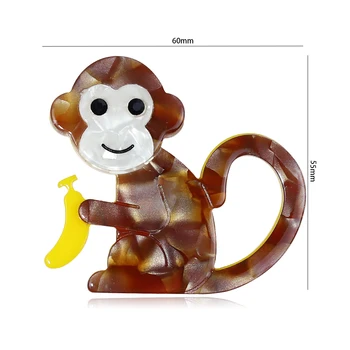 Canlı Güzel El Yapımı Akrilik Maymun Muz Broş Kadınlar Unisex Uzun Kuyruk Maymun Hayvan Parti Rahat Broş Pins Hediyeler