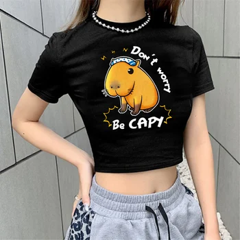 Capybara t shirt grafik vintage cyber y2k kırpma üst kız sevimli değersiz cyber y2k gotik kırpma üst tshirt