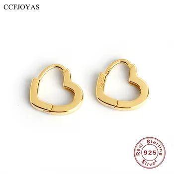 CCFJOYAS 100 %925 Ayar Gümüş Kalp şeklinde Hollow Hoop Küpe Kadınlar için Avrupa ve Amerikan Aşk Kulak Toka Güzel Takı
