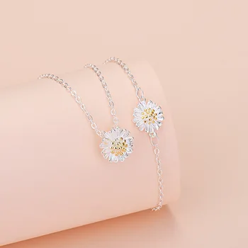 CİAXY Gümüş Renk Küçük Papatya Bilezikler Kolye Kadınlar için Kişilik Çiçek Klavikula Zinciri Basit Set Takı