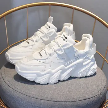 Comemore 2022 Yeni Tıknaz Ayakkabı Kadınlar için Dantel-Up Beyaz vulkanize ayakkabı Rahat Moda Platformu Sneaker Takozlar Spor Kadın