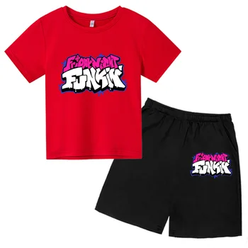 Cuma Gecesi Funkin Saf Pamuk Baskı Takım Elbise Toddler Kız Tees Çocuklar Bebek Erkek T Shirt + Şort Harajuku Kızlar Yeni Oyun T Shirt Takım Elbise