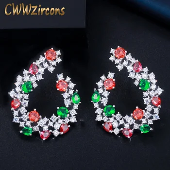 CWWZircons Yüksek Kalite Popüler Marka Tasarım Çok Kırmızı Yeşil Kübik Zirkonya Büyük Damla Küpe moda Takı Kadınlar ıçin CZ617
