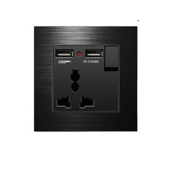 Danni İNGILTERE tak adaptörü, USB tak İNGILTERE 13A duvar güç çıkışı, siyah alüminyum panel evrensel anahtar priz AC110V-250V 86mm