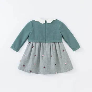 DBJ18865 dave bella sonbahar bebek kız sevimli yay karikatür baskı elbise çocuk moda parti elbise çocuk bebek lolita giysileri