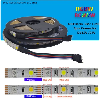 DC12V 5050 RGB LED Şerit 60 LEDs / m DC12V 24 V RGB RGBW RGBWW pembe Mavi Kırmızı Yeşil UV Esnek LED ışıklı bant 5 M / 1 rolls