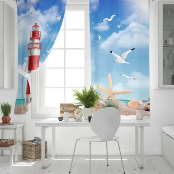 Deniz Plaj Deniz Feneri Denizyıldızı Martı Perdeleri Yatak Odası Oturma Odası İçin Modern Mutfak Pencere Perde Ev Dekorasyon Perdeler