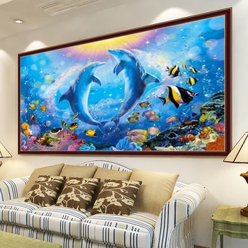 Denizaltı Dünya 5D Diy Elmas Boyama Yunus Sanat Boyama Elmas Nakış Oturma Odası Yatak Odası duvar tablosu Ev Dekor