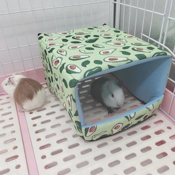 Dikdörtgen Kafes Tavşan Kış Sıcak Mat Çilek Baskı Sincap Yuva Hamster Evi Hideout Küçük Hayvan yatak
