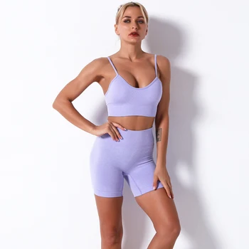 Dikişsiz Spor Setleri Kadınlar İçin Yoga Seti Spor Sutyeni Yüksek Bel Şort Spor Tayt Kırpma Üst spor elbise egzersiz kıyafetleri Spor Seti